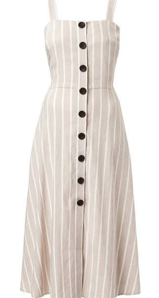 WITCHERY Linen blend Neutral Beige White Stripe Button Midi Dress NWT RRP$160 - Picture 9 of 16